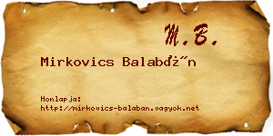 Mirkovics Balabán névjegykártya